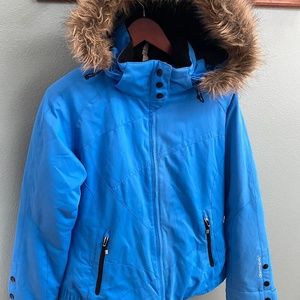 Obermeyer Bright Blue Ski Jacket with Faux Fur Hood